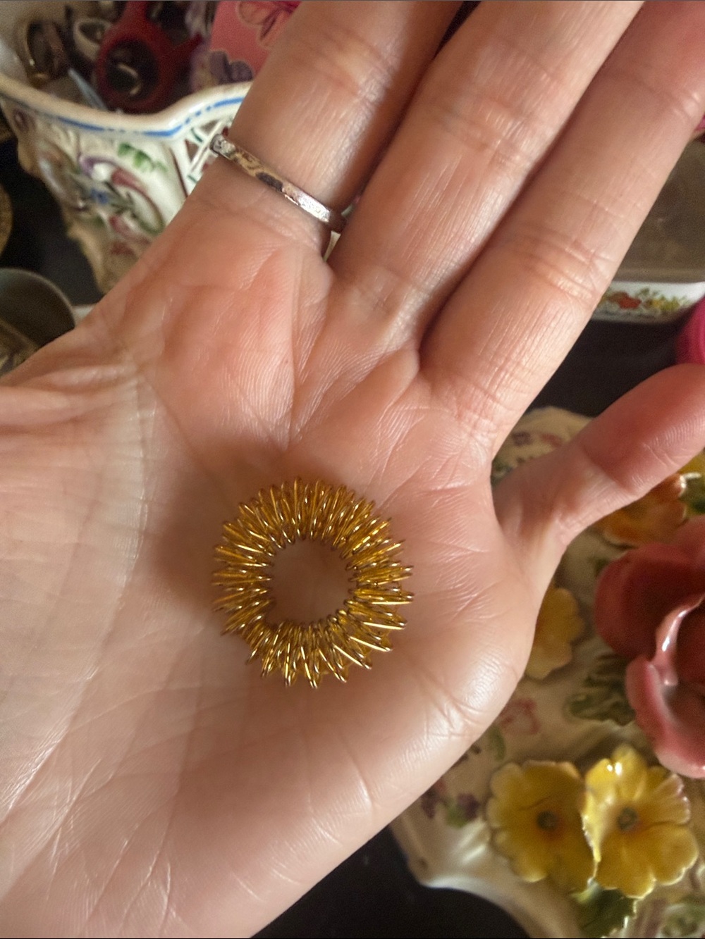 Gold Tone Spiky Stretch Ring - Women Jewelry
